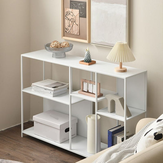 Modern Style Open Back Bookshelf Horizontal Metal Bookcase with Shelves