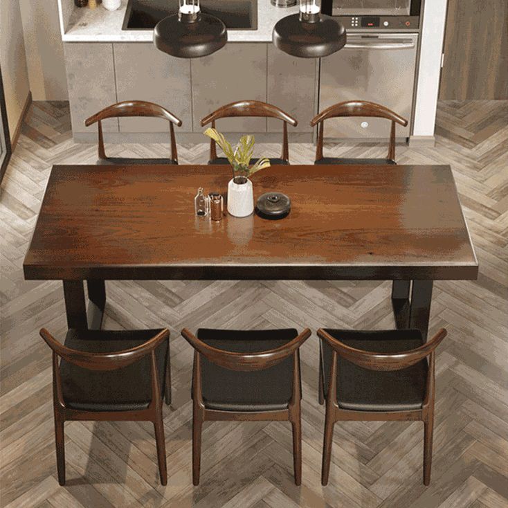 Mesa de comedor de madera Top de mesa industrial con base de trineo en negro