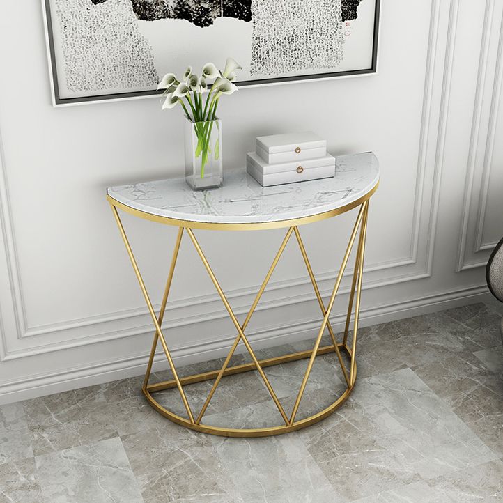 Glam Marble Console Sofa Table Half Moon Iron Accent Table for Hall