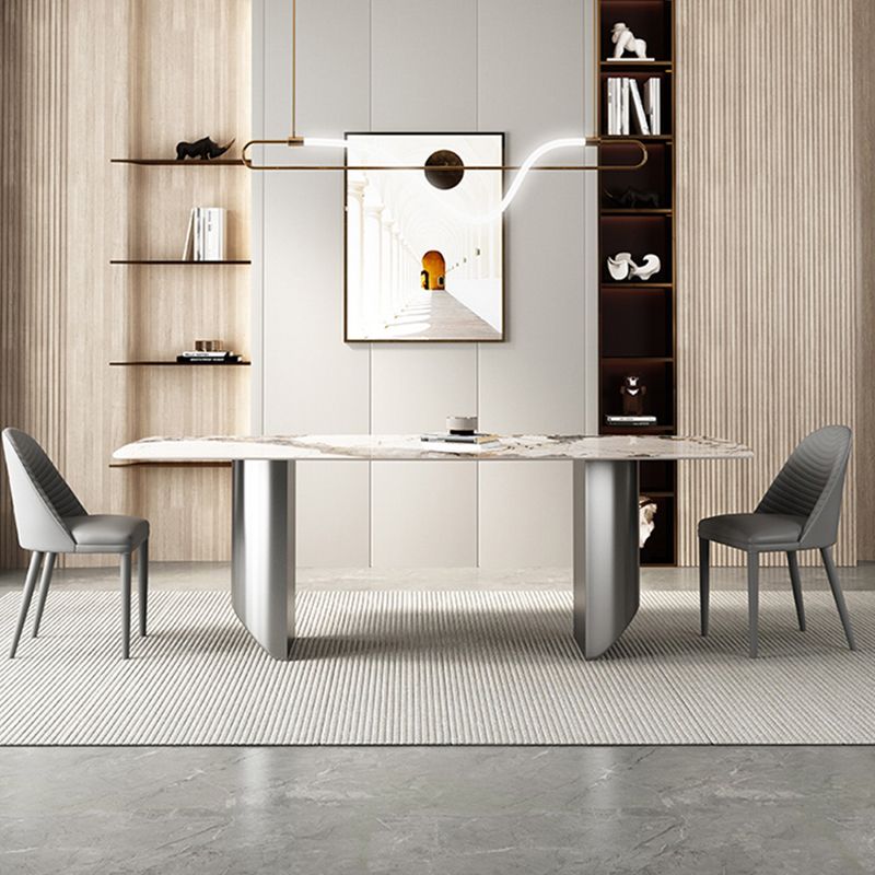 Luxury Double Pedestal Dining Table Sintered Stone Fixed Home Desk