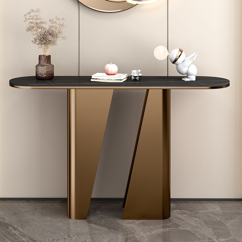 14 inch Wide Glam Accent Table Oval Shape Stone Console Table