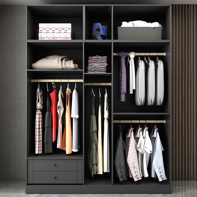 Black Storage Cabinet with Garment Rod Modern Manufactured Wood Cabinet for Bedroom