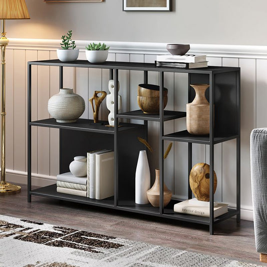 Horizontal Metal Bookcase Modern Open Back Bookshelf with Shelves Clearhalo 'Bookcases' 'furn' 'furn_bookcases' 'Furniture' 'Office Furniture' 1200x1200_eedb94d2-8b35-40c6-b4c7-7728bee8863b