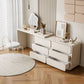 Cream Pine Wood Vanity Make up Table Set with Stool and Mirror