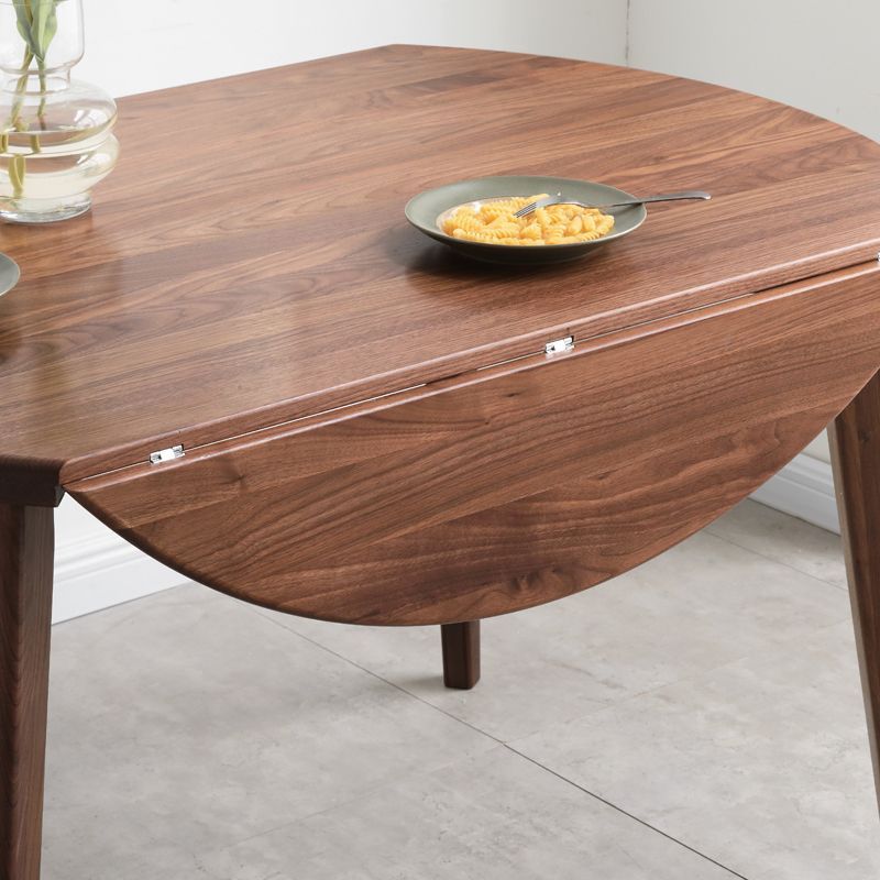 Modern Round Retractable Walnut Top Dining Table with 4 Brown Legs