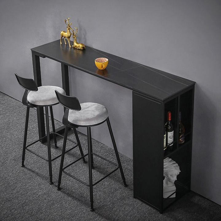 Moderne rechthoek stenen staaftafel Set 1/3 stukken tegen tafel met metalen ontlasting