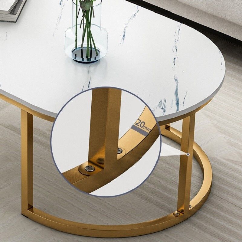 Glam Style Oval Marble Coffee Table with Iron Base Coffee Cocktail Table Clearhalo 'Coffee & Accent Tables' 'Coffee Tables' 'coffee_tables' 'furn' 'furn_coffee_tables' 'Furniture' 'Living Room Furniture' 1200x1200_eee54c1f-89a8-4dbd-a8f6-0806440eff88