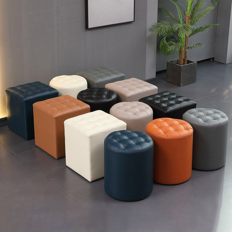 Contemporary Pouf Ottoman Genuine Leather Upholstered Tufted Solid Color Ottoman Clearhalo 'furn' 'furn_ottomans_poufs' 'Furniture' 'Living Room Furniture' 'Ottomans & Poufs' 'ottomans_poufs' 1200x1200_eee9643d-5133-4c40-aa85-d17a97b23f13