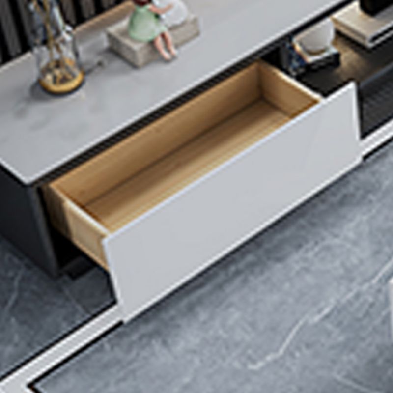 Stone Modern TV Stand Black Enclosed Storage TV Console with Drawers
