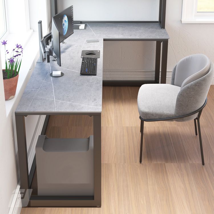 Moderna mesa de escritura en forma de L Descrito de trabajo de la oficina de piedra sinterizada