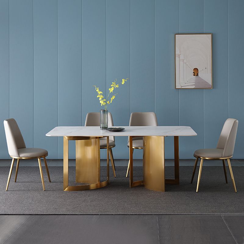 Glam White and Gold Dinette Set 1/4/5/7 Pieces Double Pedestal Dining Table Set Clearhalo 'Dining Room Sets' 'Dining Tables & Seating' 'dining_room_set' 'furn' 'furn_dining_room_set' 'Furniture' 'Kitchen & Dining Furniture' 1200x1200_eef3bdd8-5f2c-4964-98be-bf7423ff93b4