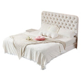 Contemporary Genuine Leather Upholstered Platform Bed White Bed Frame