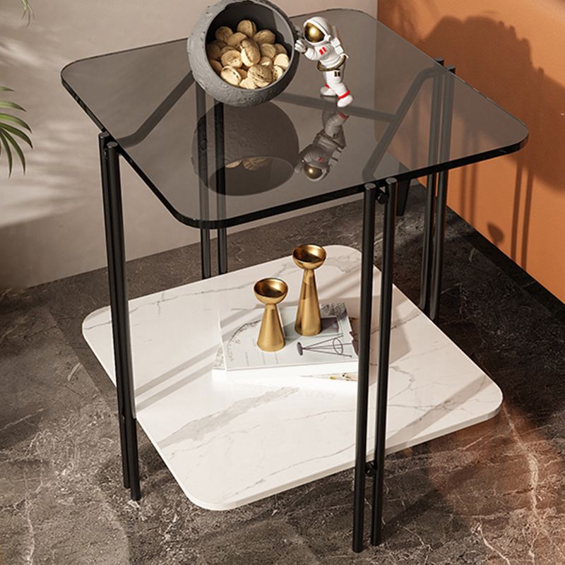Modern Gray Glass Side End Table 4 Legs Double Tier Corner Table Clearhalo 'Coffee & Accent Tables' 'End & Side Tables' 'end_side_tables' 'furn' 'furn_end_side_tables' 'Furniture' 'Living Room Furniture' 1200x1200_eef4ca4a-1f98-4cbd-9858-5200ff267901