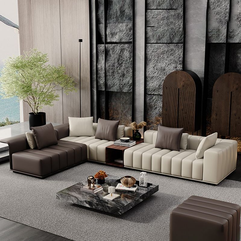 Contemporary Sofa Faux Leather Tufted Off-White Convertible Sofa for Living Room Clearhalo 'furn' 'furn_sofas' 'Furniture' 'Living Room Furniture' 'Sofa' 'sofas' 1200x1200_eef7c0de-9165-4276-90c4-b3e3b84a2382