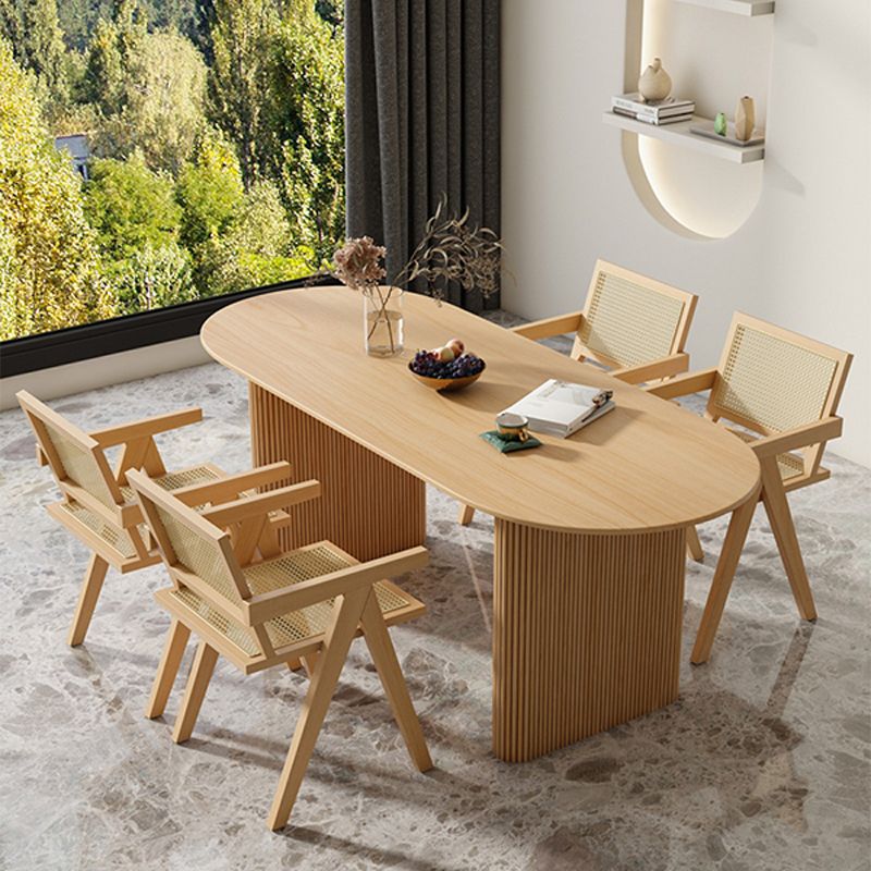 Contemporary Solid Wood Dining Table Oval Double Pedestal Dining Table Clearhalo 'Dining Tables & Seating' 'Dining Tables' 'dining_table' 'furn' 'furn_dining_table' 'Furniture' 'Kitchen & Dining Furniture' 1200x1200_eefa5745-e896-45d0-a376-bf5435e8f7a6