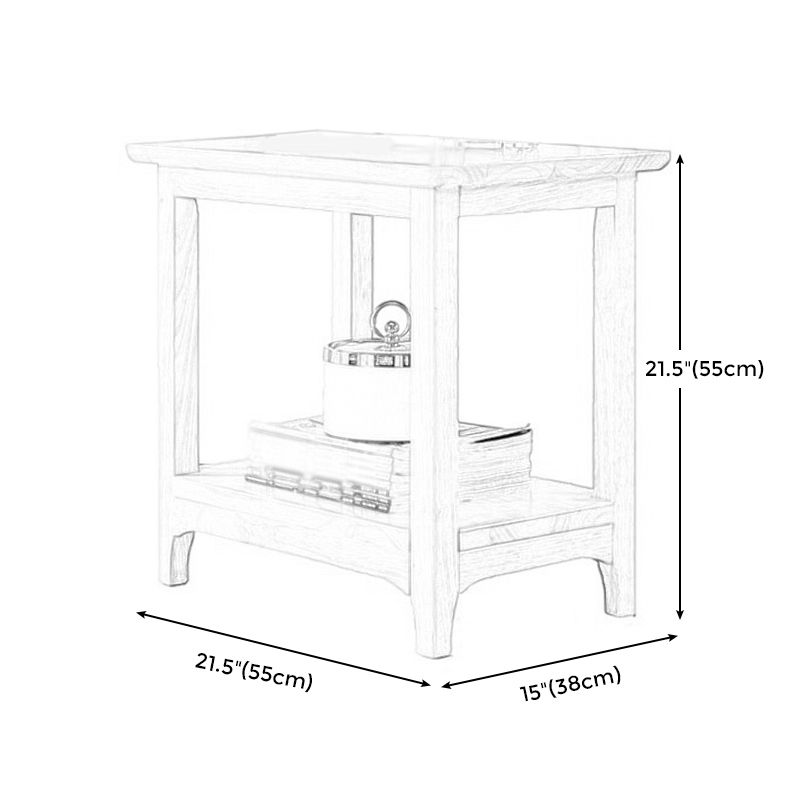 トランジショナルウッドトップサイドテーブルストレージ付き長方形のソファサイドエンドテーブル