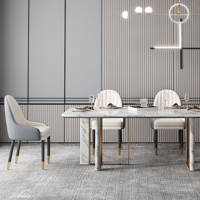 Faux Leather Dining Chairs Modern Parsons Arm Chair with Wood Legs