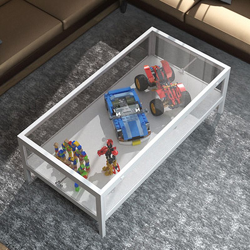 4 Legs Base Design Black/white Tempered Glass Top Iron Base Square Coffee Table Clearhalo 'Coffee & Accent Tables' 'Coffee Tables' 'coffee_tables' 'furn' 'furn_coffee_tables' 'Furniture' 'furniture_coffee_tables' 'Living Room Furniture' 1200x1200_eeff0276-4090-4330-a5e2-a4aec07931f0