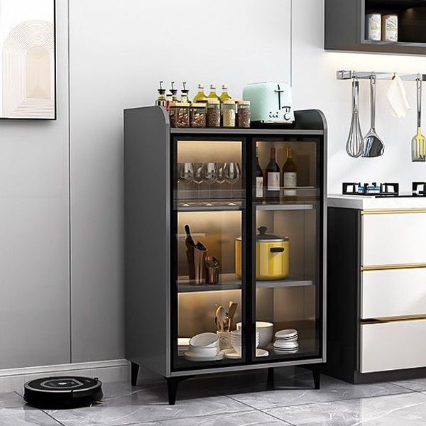 Servidor de madera de servidor de puertas de vidrio de estilo glamorante sin luces LED