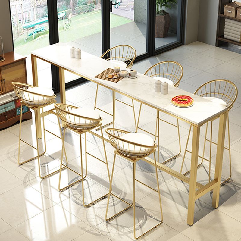 Glam Bar Height Table White Faux Marble Top Bistro Table with Trestle Base Clearhalo 'Bar Furniture' 'Bar Tables' 'bar_tables' 'furn' 'furn_bar_tables' 'Furniture' 'Kitchen & Dining Furniture' 1200x1200_ef034760-0f67-4758-9e4d-236782da7d32