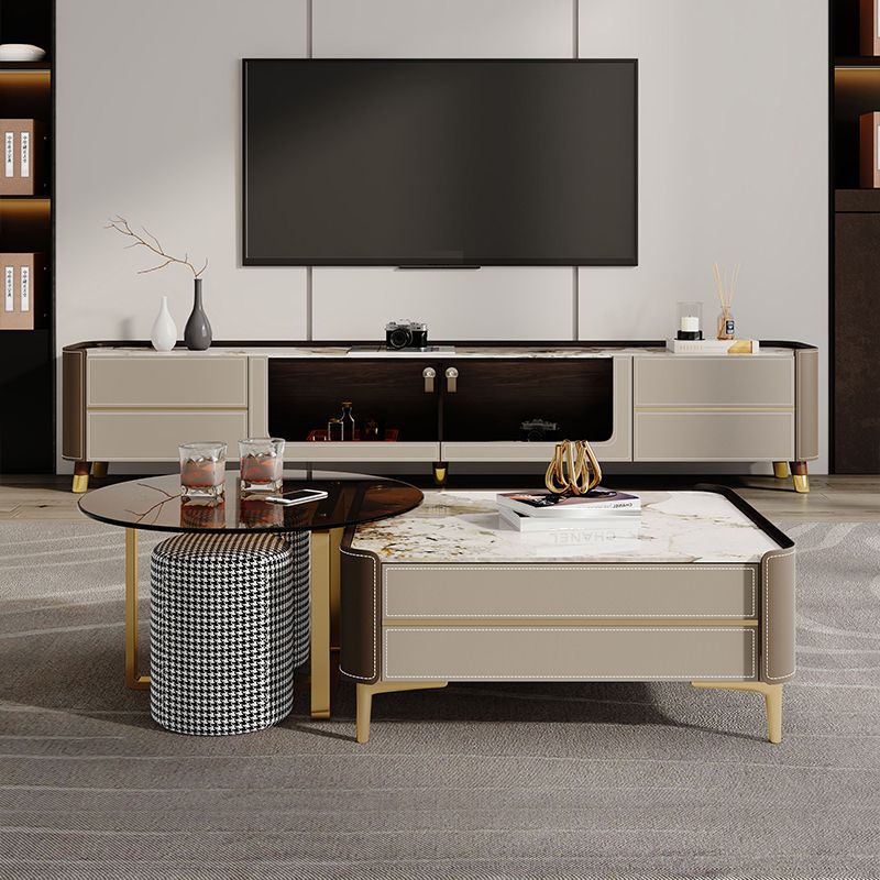 4 Drawers Glam TV Stand Stone Counter Top Enclosed Storage TV Cabinet Clearhalo 'furn' 'furn_tv_stands_entertainment_centers' 'Furniture' 'Living Room Furniture' 'TV Stands & Entertainment Centers' 'TV Stands & Media Storage Furniture' 'tv_stands_entertainment_centers' 1200x1200_ef053f2d-a344-47e6-bc7a-c9691ebf77bd