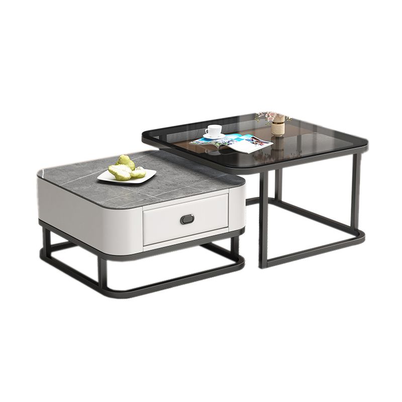 Square Coffee Table Frame Glass Top Coffee Table with Metal Legs Clearhalo 'Coffee & Accent Tables' 'Coffee Tables' 'coffee_tables' 'furn' 'furn_coffee_tables' 'Furniture' 'Living Room Furniture' 1200x1200_ef0c2ade-81d2-4c48-8cbb-1ef742d3af46