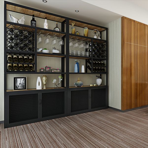 Bouteille de vin autoportante en fer et porte-vin en verre.