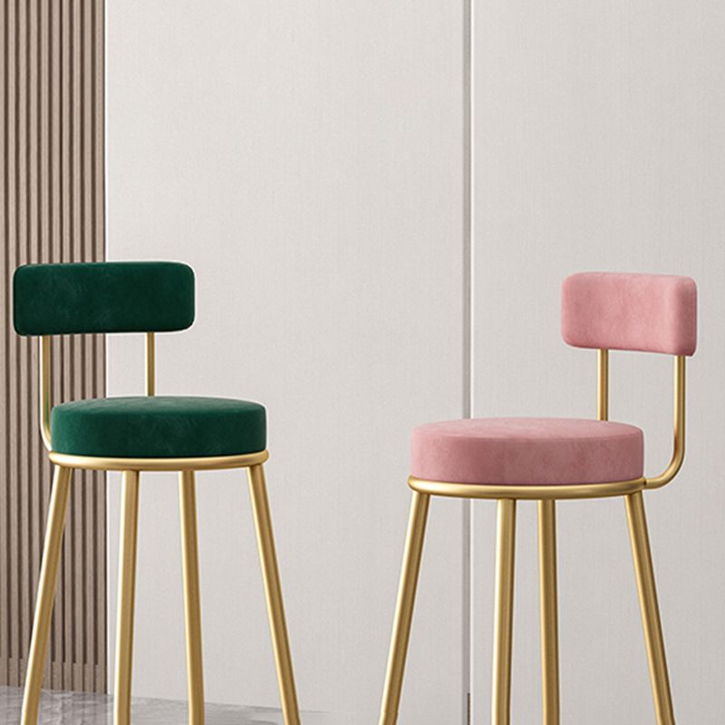 Glam Style Bar-stool Round Seat with Low Back Iron Legs for Kitchen Bar Clearhalo 'Bar Furniture' 'Bar Stools' 'bar_stools' 'furn' 'furn_bar_stools' 'furniture_bar_stools' 'Kitchen & Dining Furniture' 'kitchen&dining_furn' 'kitchen' 'kitchen_furn' Furniture' 1200x1200_ef0e2df5-c10e-4b44-b824-519d0a629d08