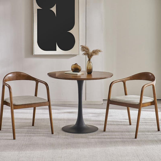 Round Dining Table Set 1/3 Pcs Solid Wood Top Dining Table and Arm Chairs