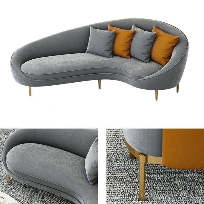 Velvet Sofa arrière serré avec un bras de smoking et un revêtement gris pour le salon