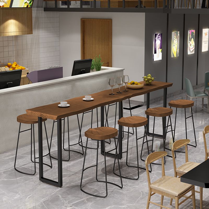 Modern Wood and Metal Bistro Accent Dining Table Sled Indoor Patio Bar Table Clearhalo 'Bar Furniture' 'Bar Tables' 'bar_tables' 'furn' 'furn_bar_tables' 'Furniture' 'furniture_bar_tables' 'Kitchen & Dining Furniture' 1200x1200_ef1448e5-6a68-440f-b550-2bd98f990884