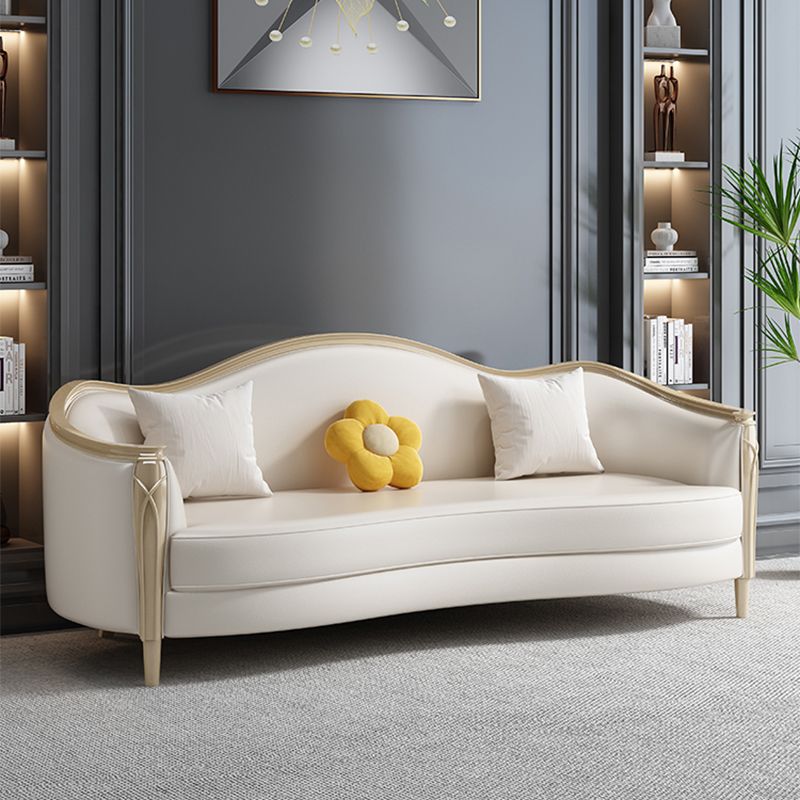 Glamhaftes Holz weiß echtes Ledersofa mit Kissen für Wohnzimmer