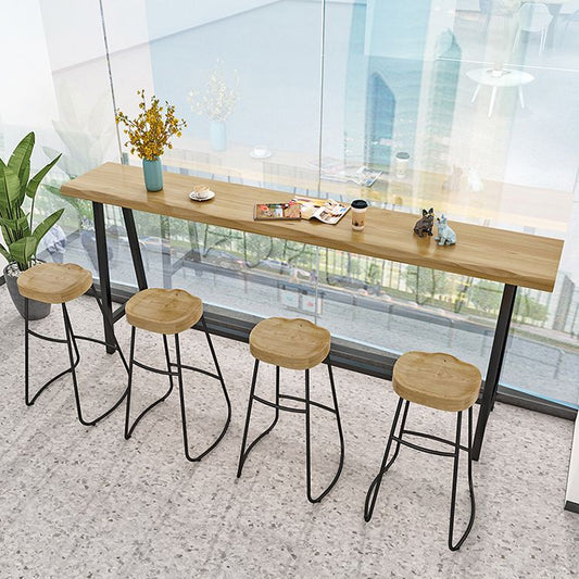 Natural and Black Modern Counter Table Trestle Footrest Bistro Bar Table Clearhalo 'Bar Furniture' 'Bar Tables' 'bar_tables' 'furn' 'furn_bar_tables' 'Furniture' 'furniture_bar_tables' 'Kitchen & Dining Furniture' 1200x1200_ef1dd467-b940-4b32-99b0-fdea0e6a397f
