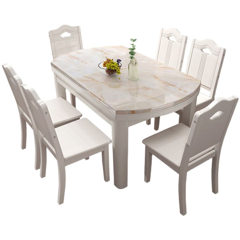 Faux Marble Top 7 Piece Dining Room Chair and Table Set in White Clearhalo 'Dining Room Sets' 'Dining Tables & Seating' 'dining_room_set' 'furn' 'furn_dining_room_set' 'Furniture' 'Kitchen & Dining Furniture' 1200x1200_ef21e088-e3b9-4b9e-a331-bd7d95452834