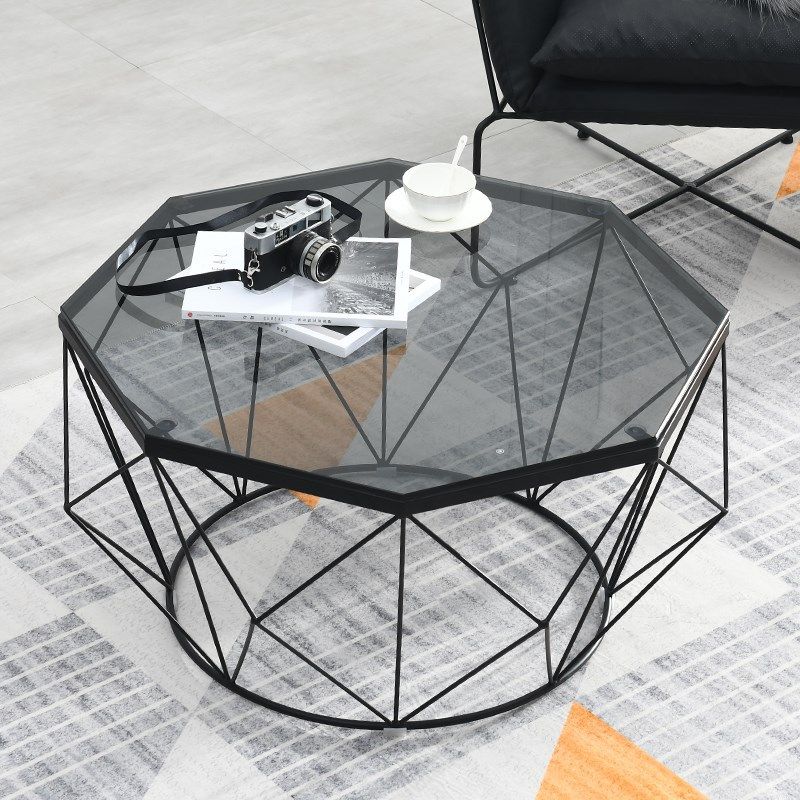 Modern Frame Coffee Table Round Glass Top Coffee Cocktail Table Clearhalo 'Coffee & Accent Tables' 'Coffee Tables' 'coffee_tables' 'furn' 'furn_coffee_tables' 'Furniture' 'Living Room Furniture' 1200x1200_ef222ca0-526b-4f51-9847-01097feeb58e