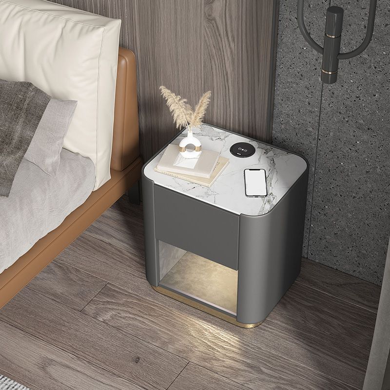 Contemporary Stone Top 1-Drawer, 1 Shelf Nightstand 21.65" Tall Nightstand Clearhalo 'Bedroom Furniture' 'furn' 'furn_night_stand' 'Furniture' 'night_stand' 'Nightstands' 1200x1200_ef233f14-c0bc-45fe-a23b-d16f5fdb16e2