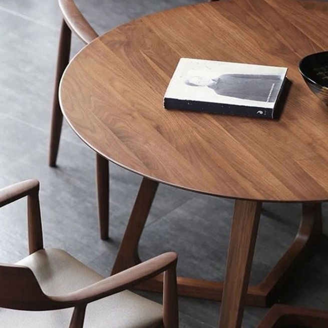 Mesa de comedor redonda moderna pino mesa de doble pedestal natural de madera sólida