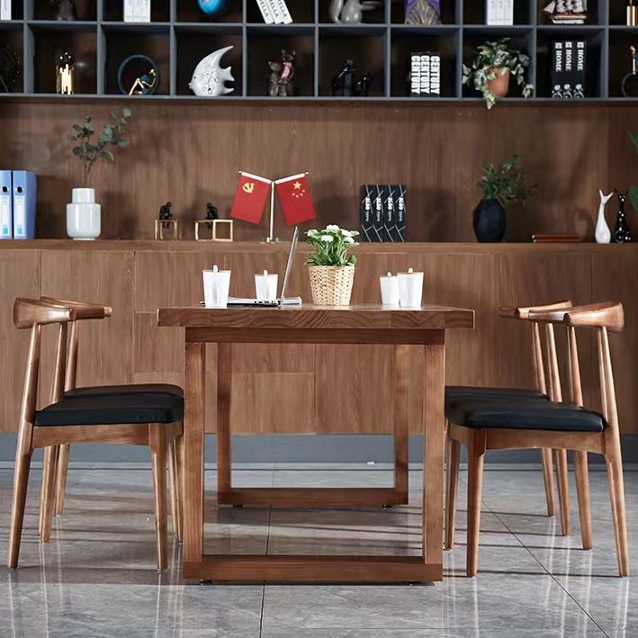 Solid Wood Top Dining Table Contemporary Rectangle Table with Sled Base