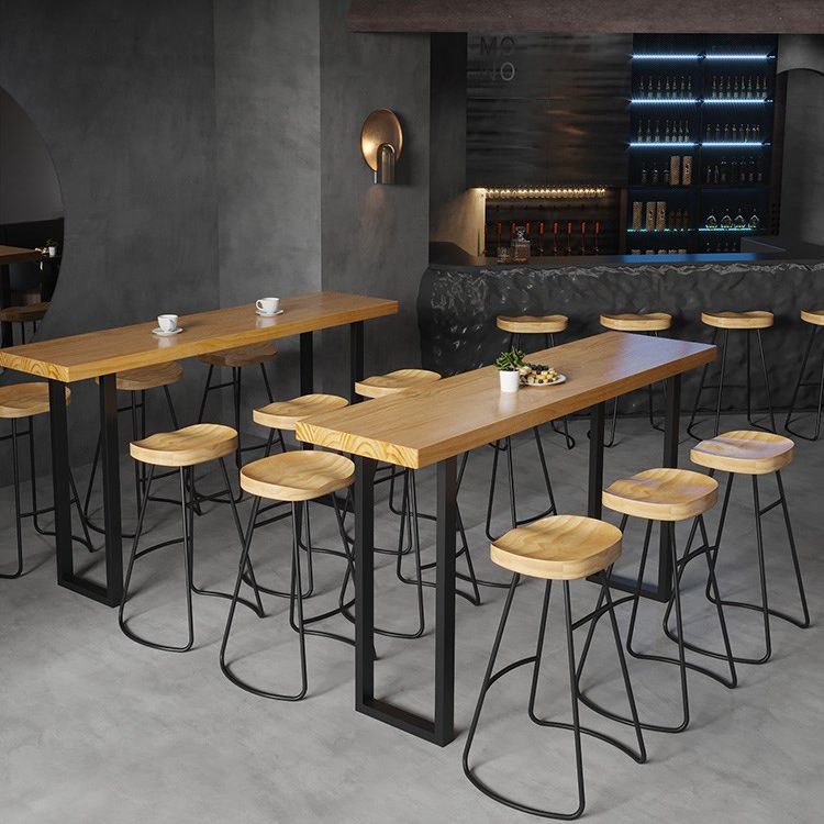 Solid Wood Bar Stool and Table Set 1/4/7 Pcs Black Iron Base Bar Table and Stools Clearhalo 'Bar Furniture' 'furn' 'furn_home_bar_bar_sets' 'Furniture' 'Home Bars & Bar Sets' 'home_bar_bar_sets' 'Kitchen & Dining Furniture' 1200x1200_ef2aff87-7a1e-4ab3-91af-9bd62033a60b