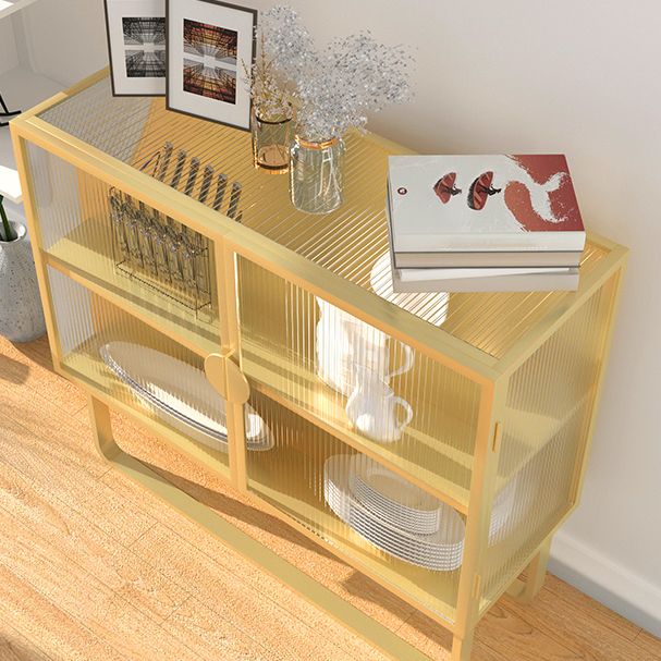 Glam Living Room Buffet 35.5"H Metal Glass Doors Sideboard for Kitchen Clearhalo 'buffet_sideboard' 'Buffets & Sideboards' 'furn' 'furn_buffet_sideboard' 'Furniture' 'Kitchen & Dining Furniture' 1200x1200_ef3a391b-42e6-494e-bf7e-e0bce0658d9c