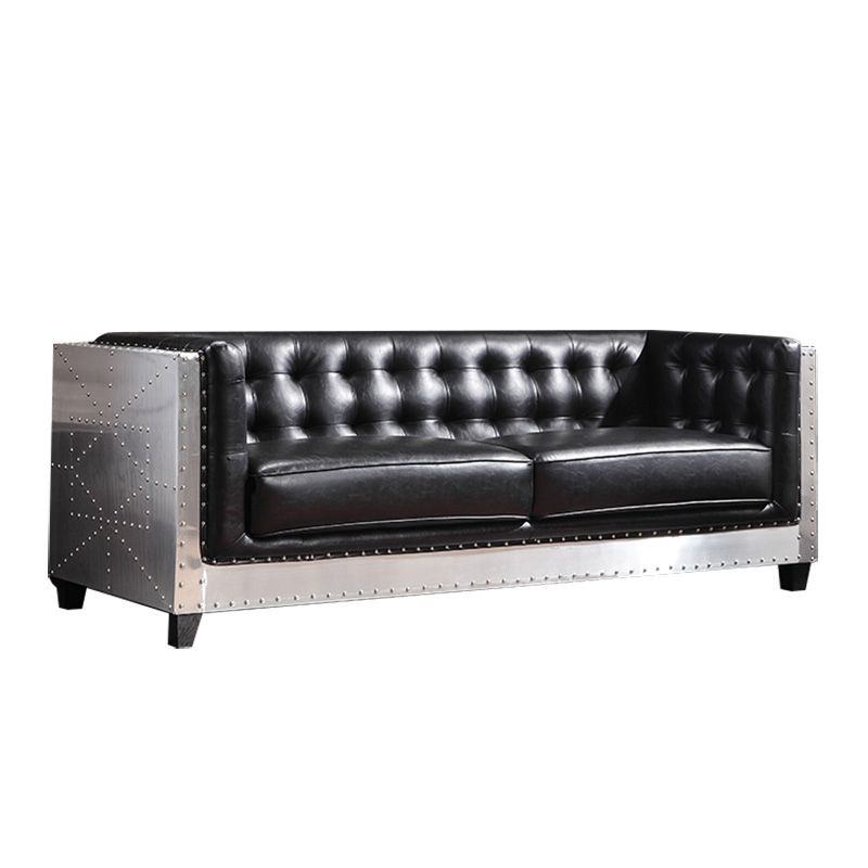 Industrial Biscuit Back Seating Tuxedo Arm Sofa in Black for Apartment