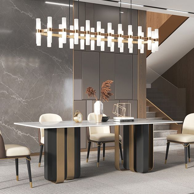 Traditional Luxury Furniture Stainless Steel Double Pedestal Base Dinner Table