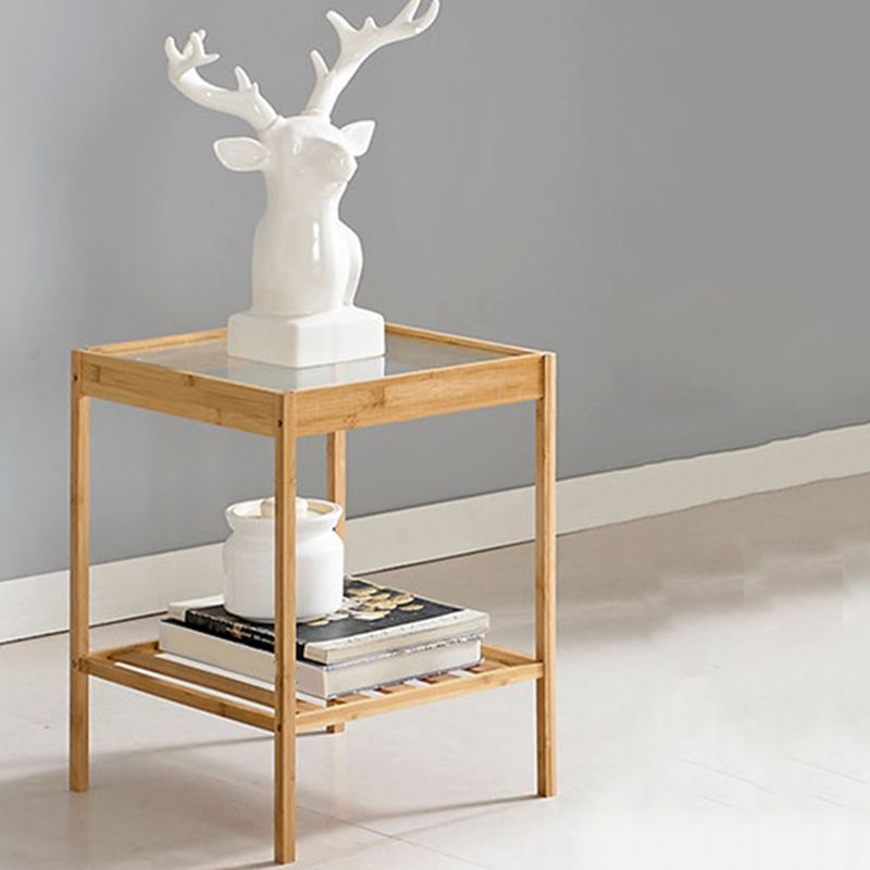 Madera de madera y vidrio mesita de noche moderna mesita de noche abierta con piernas