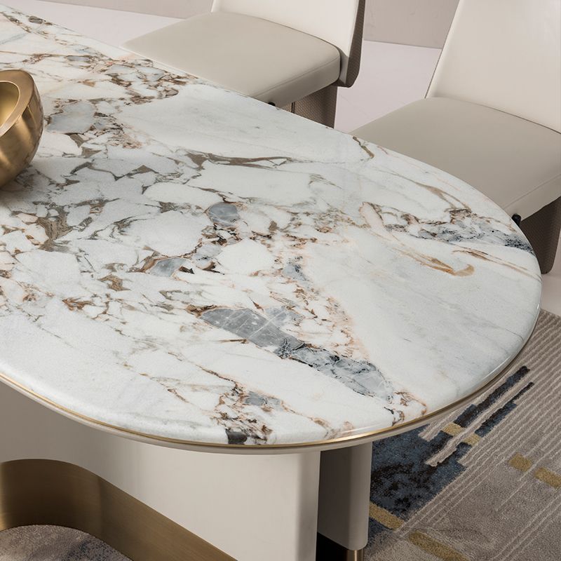 1/5ピースモダンな楕円形の石の停止白いダイニングセット