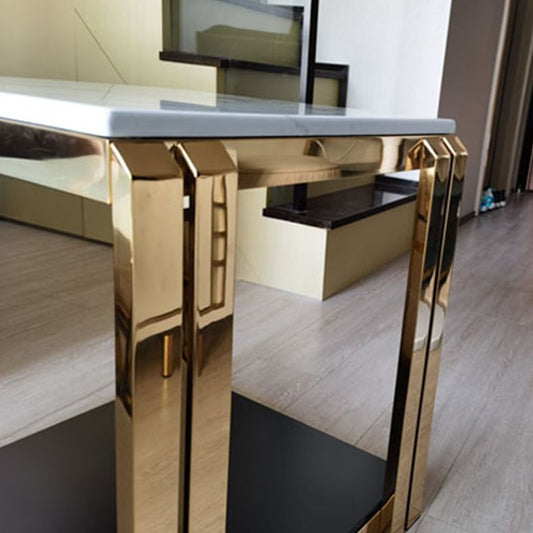 Modern Square Stone Top Side Table Stainless Steel Block End Snack Table
