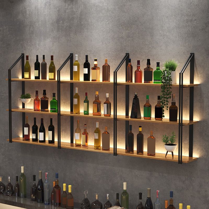 Partido de botella de vino montado en la pared Metal y soporte para botellas de madera para la cocina