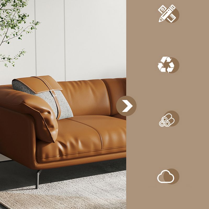 Modern Style Square Armrest Padded Down Seat Orange Leather Sofa Clearhalo 'furn' 'furn_sofas' 'Furniture' 'furniture_sofas' 'kitchen' 'kitchen_sofas' 'Living Room Furniture' 'Sofa' 'sofas' 1200x1200_ef4c5dcd-43ae-4b40-ac00-4ddfb3264eb4