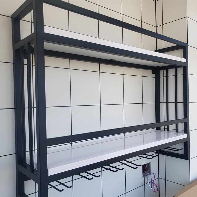 Modern Wall Mounted Wine Racks Metal Wine Jail With Glass Holder & Storage Shelf Clearhalo 'furn' 'furn_wine_racks' 'Furniture' 'Kitchen & Dining Furniture' 'Wine Racks' 'wine_racks' 1200x1200_ef4d7eef-0383-4529-9a20-f24a5fb16607