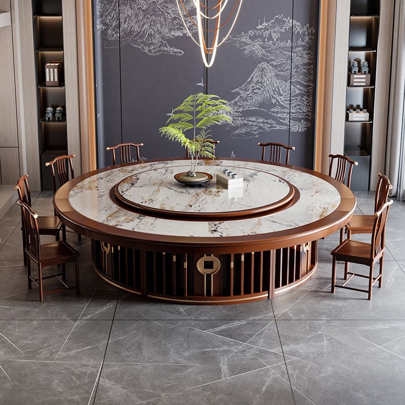 Round Tradition Dining Table for Home Stone Top Dinette Table with Rubberwood Base Clearhalo 'Dining Tables & Seating' 'Dining Tables' 'dining_table' 'furn' 'furn_dining_table' 'Furniture' 'Kitchen & Dining Furniture' 1200x1200_ef4f1dbf-b548-4e6d-991d-9ee82b752636