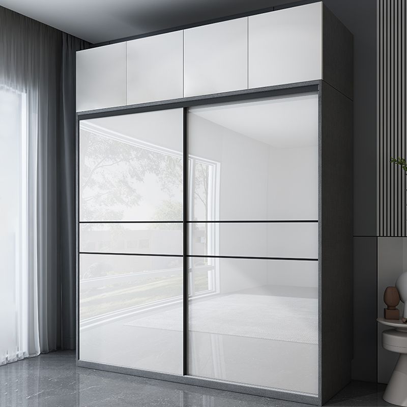 Armadietto moderno moderno moderno di stoccaggio in legno bianco lucido con porte scorrevoli